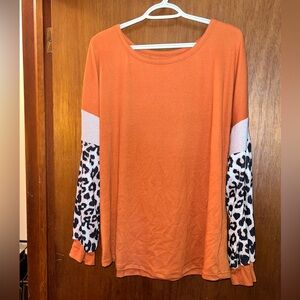 Orange Leopard Sleeve Women's Top